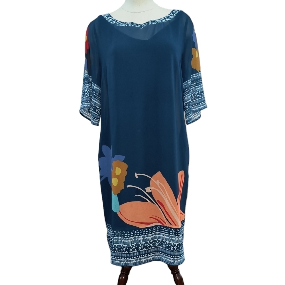 Soft Surroundings Blue Sheer Overlay Shift Dress Size M